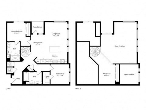 Floor plan for 2 beds, 2 baths, 1444 sqft
